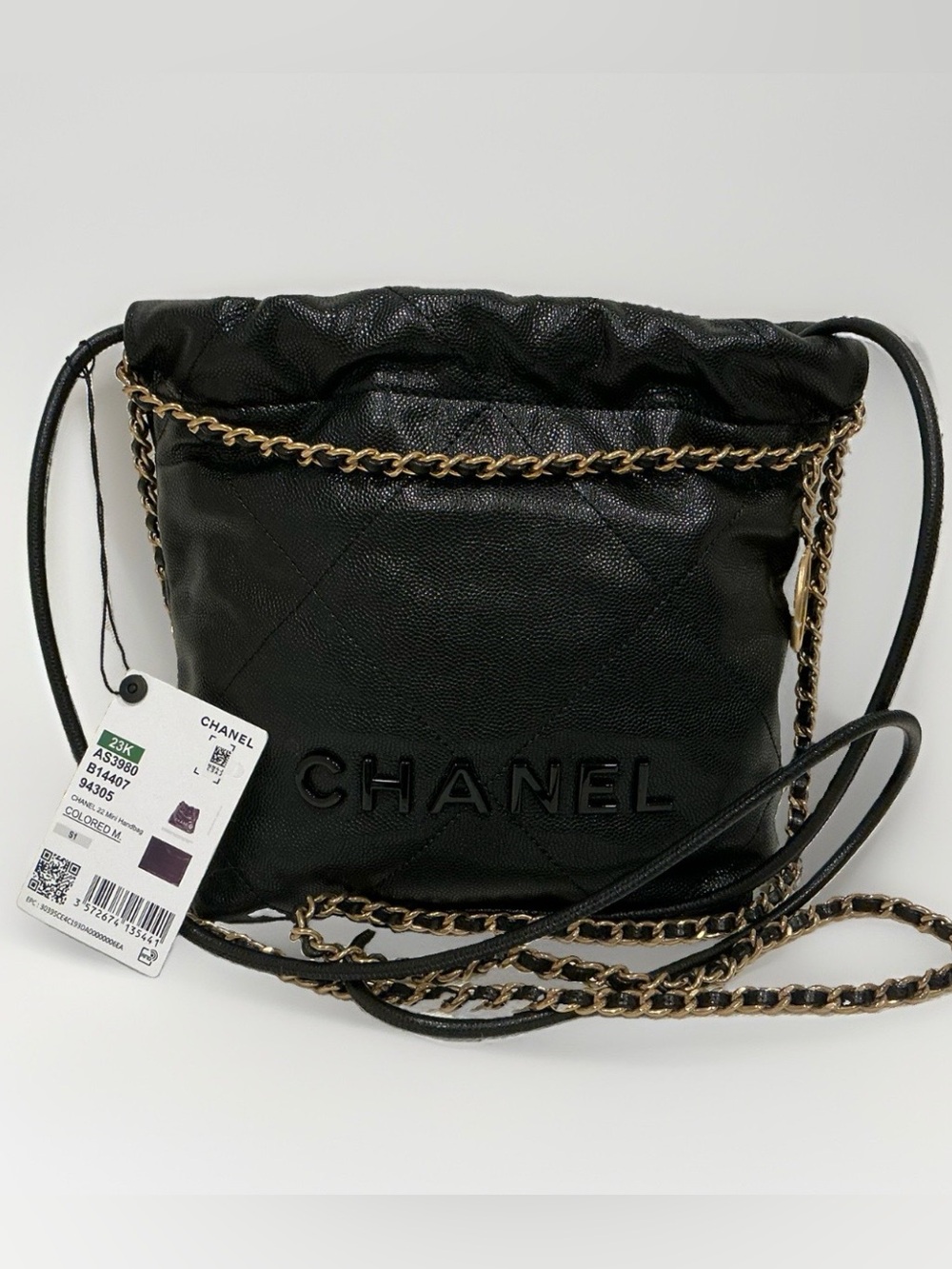 CHANEL Mini 22 Black Caviar Calfskin Leather Hobo Crossbody/Shoulder Bag EUC
